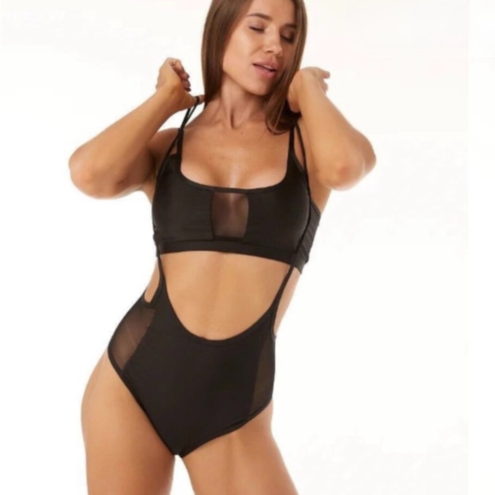 Polerina Elegant Black Mesh Suspender Pole Shorts